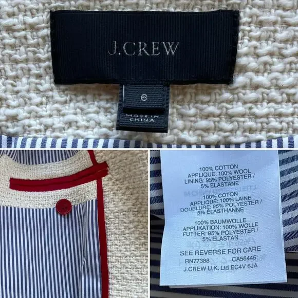 J.Crew Lady Jacket Blazer Tweed Cropped Fringe Fringy White Red Navy Blue Size 6 - Picture 5 of 13